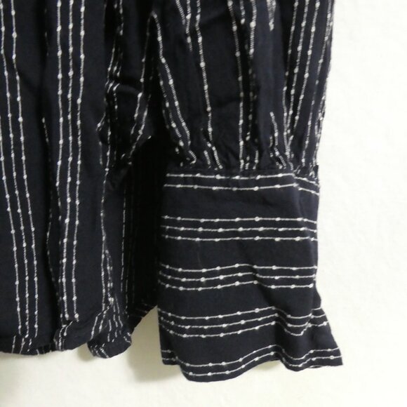 LOFT | large | Black Long Sleeve Button-Up Shirt | White Striped Stitching - Picture 7 of 14